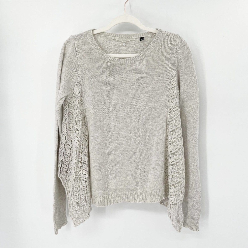 Knitted Knotted Anthropologie Cashmere Sweater Sz S Gray Crochet Panel Crewneck - Picture 1 of 9